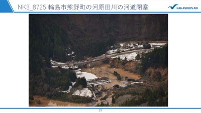 輪島市熊野町の河原田川の河道閉塞